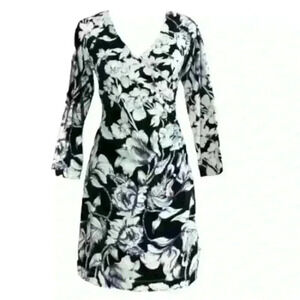 Soft Surroundings Faux Wrap Long Sleeve Surplice Knit Floral Dress 2X